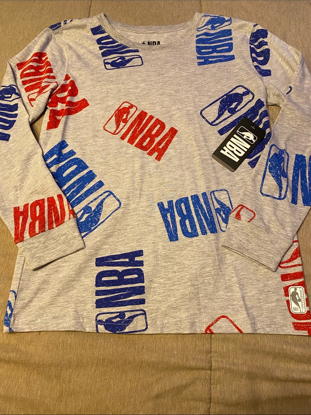 NBA Long Sleeve Gray Logo Shirt Boys Sz L (14-16) NWT